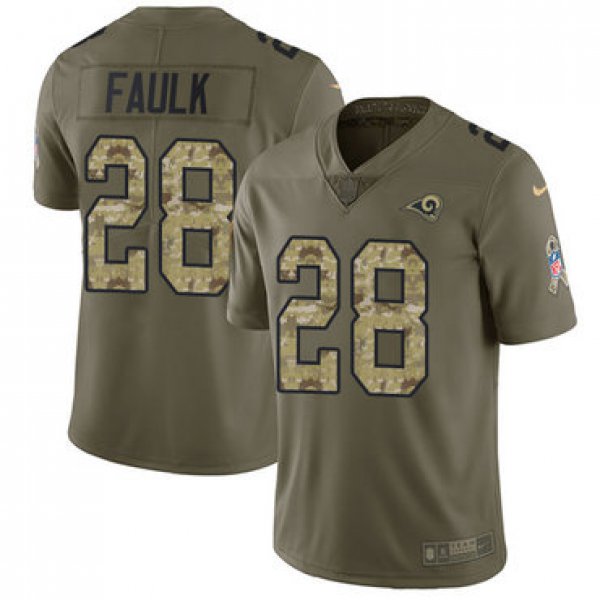Nike Rams #28 Marshall Faulk Olive Camo Men's Stitched NFL Limited 2017 Salute To Service Jersey
