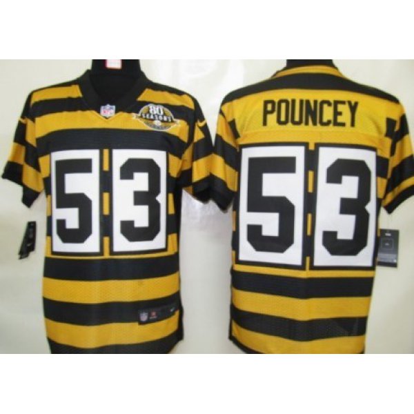 Nike Pittsburgh Steelers #53 Maurkice Pouncey Yellow With Black Throwback 80TH Jersey