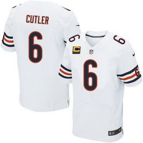 Nike Chicago Bears #6 Jay Cutler White C Patch Elite Jersey