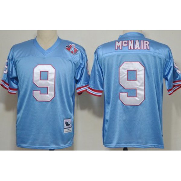 Houston Oilers #9 Steve McNair Light Blue Throwback Jersey