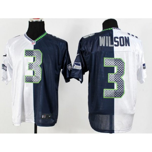 Nike Seattle Seahawks #3 Russell Wilson White/Navy Blue Two Tone Elite Jersey