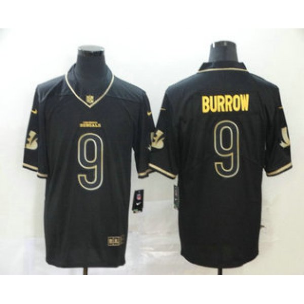 Men's Cincinnati Bengals #9 Joe Burrow Black 100th Season Golden Edition Jersey