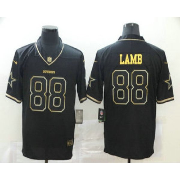 Men's Dallas Cowboys #88 CeeDee Lamb Black 100th Season Golden Edition Jersey