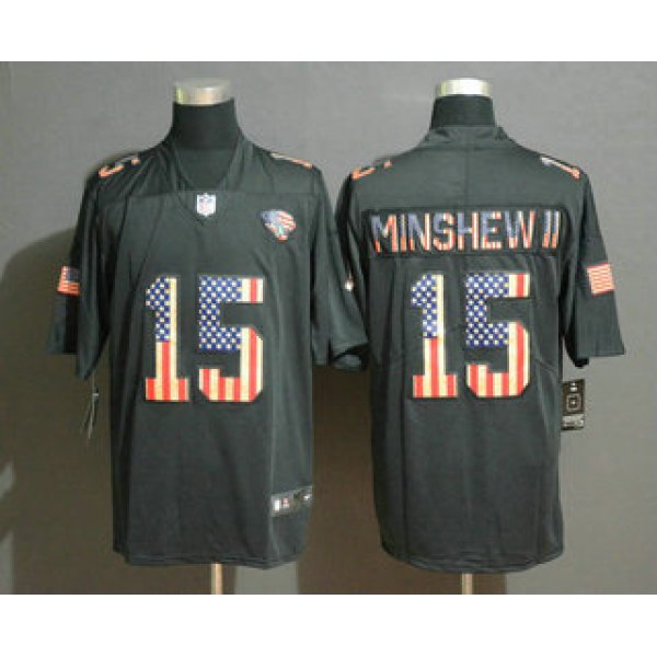 Men's Jacksonville Jaguars #15 Gardner Minshew II 2019 Black Salute To Service USA Flag Fashion Limited Jersey