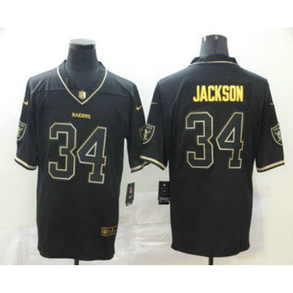 Men's Las Vegas Raiders #34 Bo Jackson Black 100th Season Golden Edition Jersey