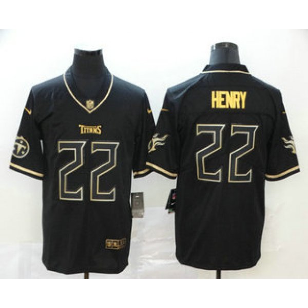 Men's Tennessee Titans #22 Derrick Henry Black 100th Season Golden Edition Jersey