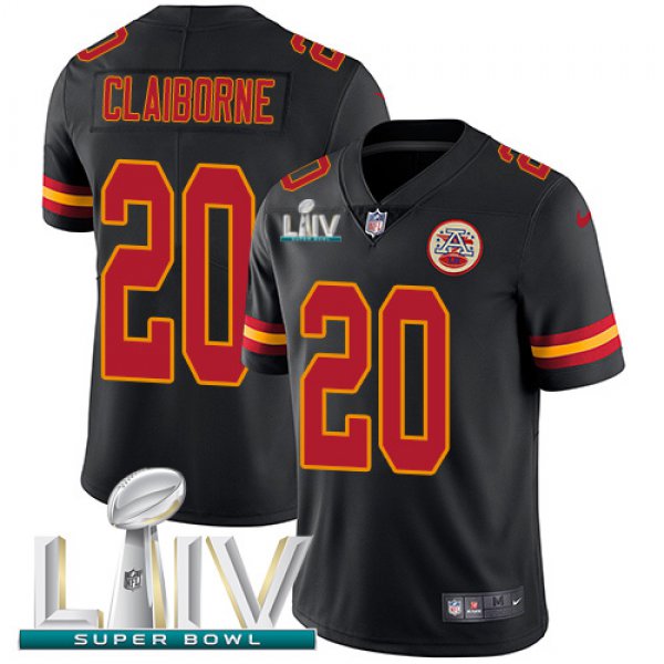 Nike Chiefs #20 Morris Claiborne Black Super Bowl LIV 2020 Youth Stitched NFL Limited Rush Jersey