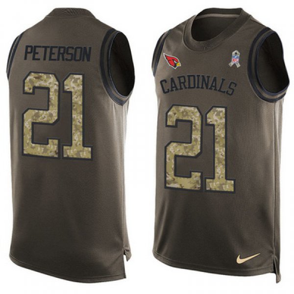 Men's Arizona Cardinals #21 Patrick Peterson Green Salute to Service Hot Pressing Player Name & Number Nike NFL Tank Top Jersey