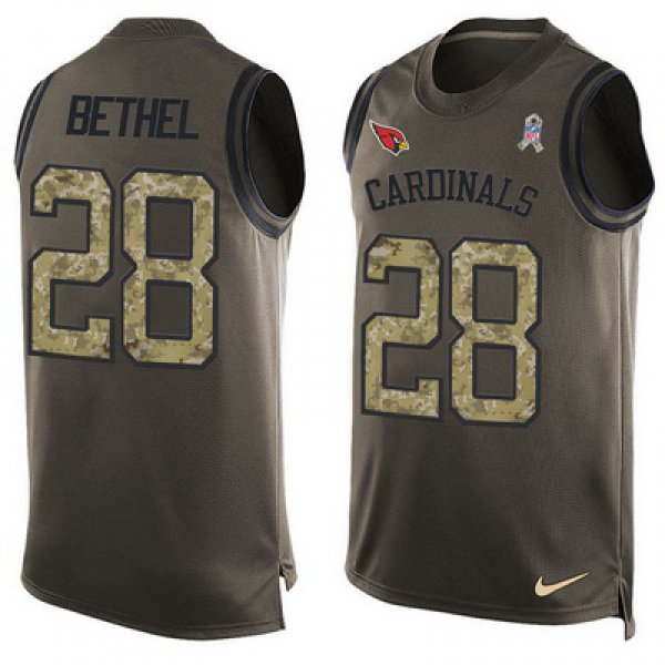 Men's Arizona Cardinals #28 Justin Bethel Green Salute to Service Hot Pressing Player Name & Number Nike NFL Tank Top Jersey