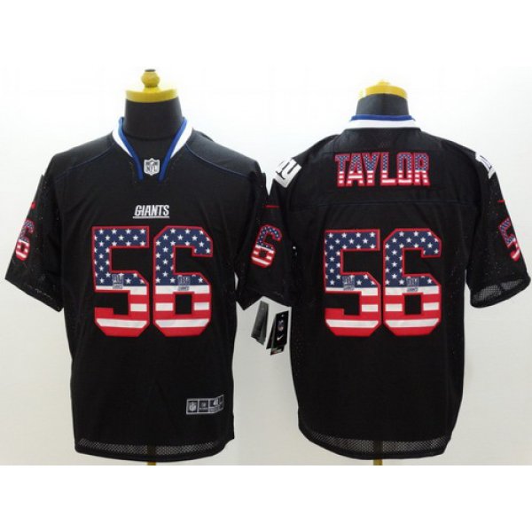 Nike New York Giants #56 Lawrence Taylor 2014 USA Flag Fashion Black Elite Jersey