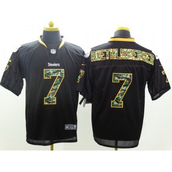 Nike Pittsburgh Steelers #7 Ben Roethlisberger Black With Camo Elite Jersey