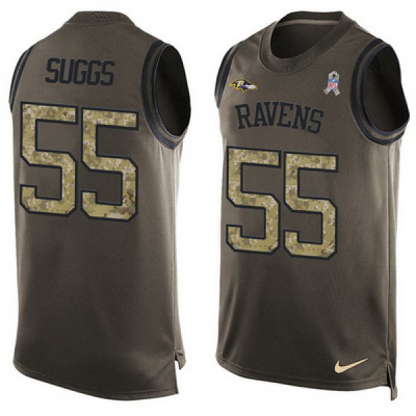 Men's Baltimore Ravens #55 Terrell Suggs Green Salute to Service Hot Pressing Player Name & Number Nike NFL Tank Top Jersey