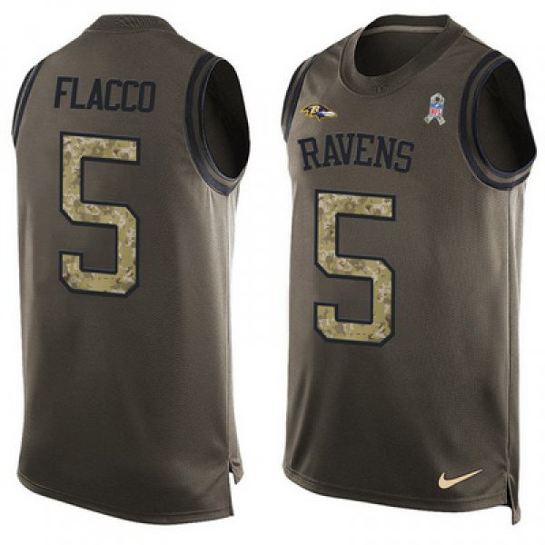 Men's Baltimore Ravens #5 Joe Flacco Green Salute to Service Hot Pressing Player Name & Number Nike NFL Tank Top Jersey