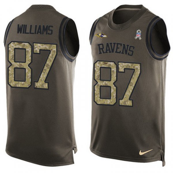 Men's Baltimore Ravens #87 Maxx Williams Green Salute to Service Hot Pressing Player Name & Number Nike NFL Tank Top Jersey