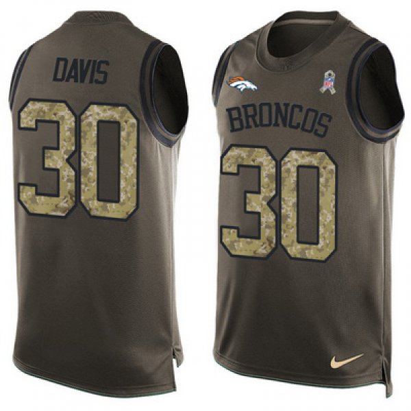 Men's Denver Broncos #30 Terrell Davis Olive Green Salute To Service Hot Pressing Player Name & Number Nike NFL Tank Top Jersey