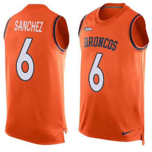 Men's Denver Broncos #6 Mark Sanchez Orange Hot Pressing Player Name & Number Nike NFL Tank Top Jersey