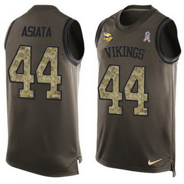 Men's Minnesota Vikings #44 Matt Asiata Green Salute to Service Hot Pressing Player Name & Number Nike NFL Tank Top Jersey