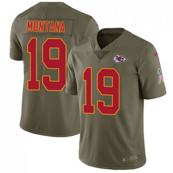 Nike Kansas City Chiefs #19 Joe Montana Olive Men's Stitched NFL Limited 2017 Salute to Service Jersey