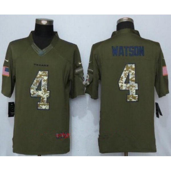 Men's 2017 NFL Draft Houston Texans #4 Deshaun Watson Green Salute To Service Stitched NFL Nike Limited Jersey
