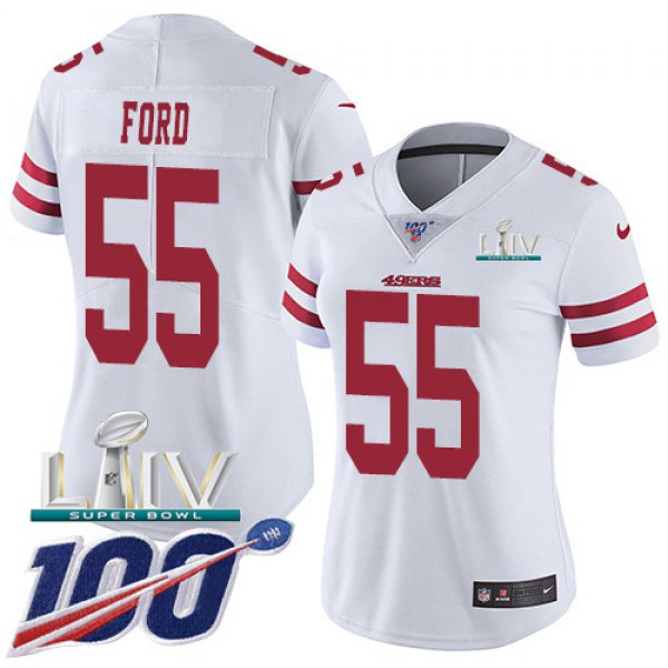 Nike 49ers #55 Dee Ford White Super Bowl LIV 2020 Women's Stitched NFL 100th Season Vapor Limited Jersey