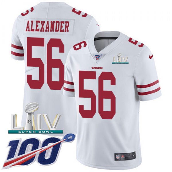 Nike 49ers #56 Kwon Alexander White Super Bowl LIV 2020 Youth Stitched NFL 100th Season Vapor Limited Jersey