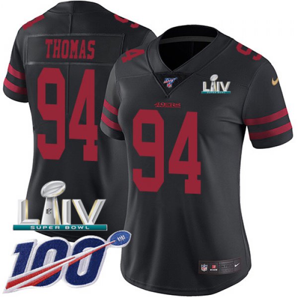 Nike 49ers #94 Solomon Thomas Black Super Bowl LIV 2020 Alternate Women's Stitched NFL 100th Season Vapor Limited Jersey