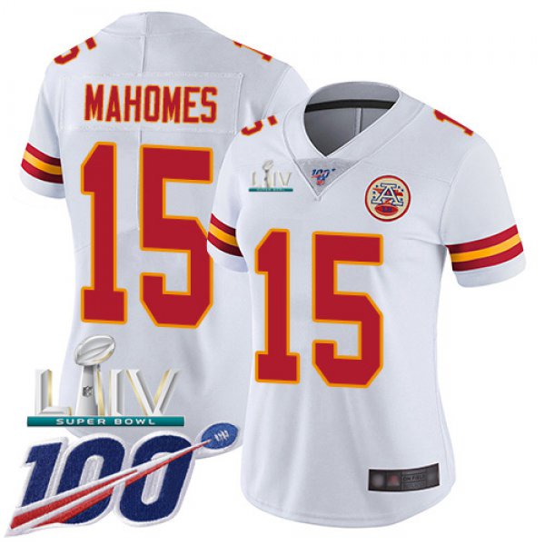 Nike Chiefs #15 Patrick Mahomes White Super Bowl LIV 2020 Women's Stitched NFL 100th Season Vapor Untouchable Limited Jersey