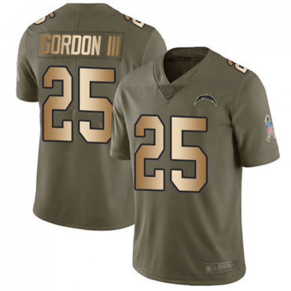 Chargers #25 Melvin Gordon III Olive Gold Men's Stitched Football Limited 2017 Salute To Service Jersey