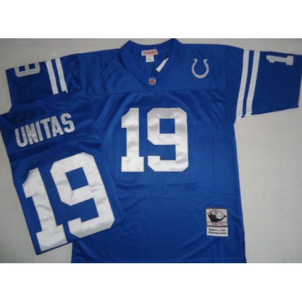 Indianapolis Colts #19 Johnny Unitas Blue Short-Sleeved Throwback Jersey