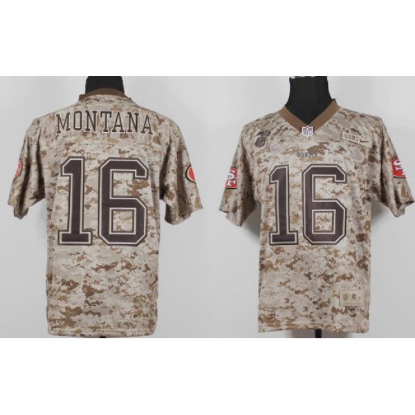 Nike San Francisco 49ers #16 Joe Montana 2013 USMC Camo Elite Jersey