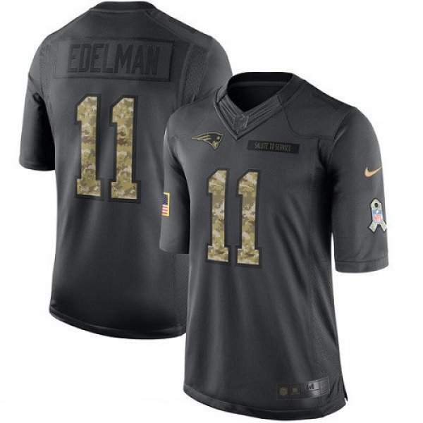 Men's New England Patriots #11 Julian Edelman Black Anthracite 2016 Salute To Service Stitched NFL Nike Limited Jersey