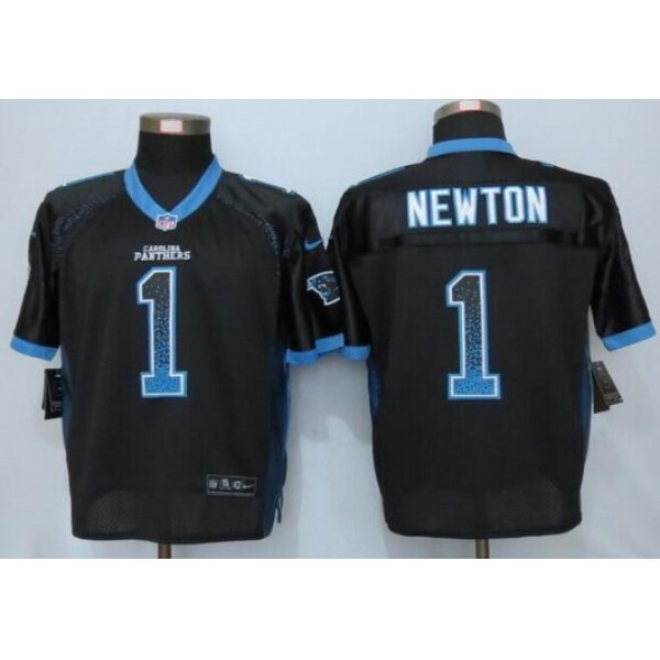 Nike Carolina Panthers #1 Cam Newton Black Drift Fashion NFL Nike Elite Jersey