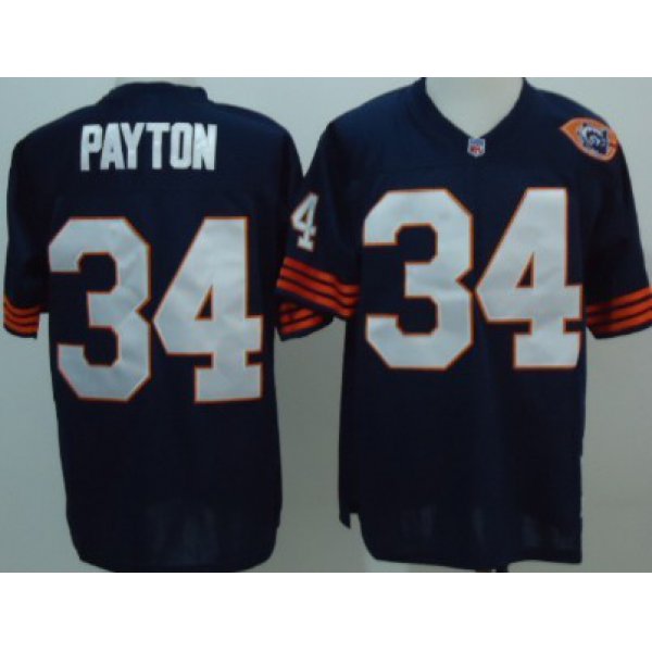 Chicago Bears #34 Walter Payton Blue Throwback With Bear Patch Jersey