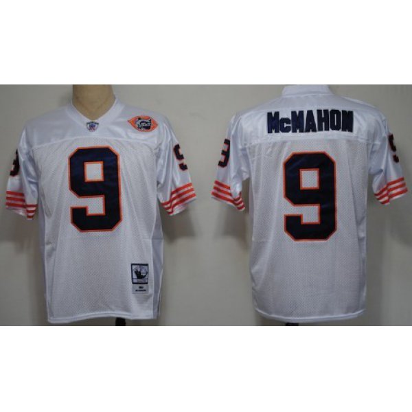 Chicago Bears #9 Jim McMahon White Throwback With Bears Patch Jersey