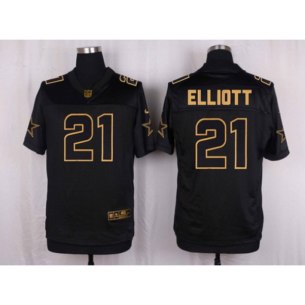 Men's Dallas Cowboys #21 Ezekiel Elliott Black With Gold NFL Nike Elite Jersey