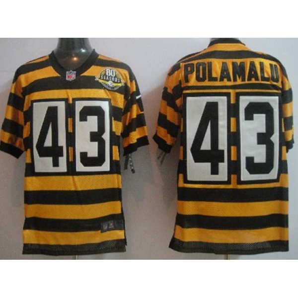 Nike Pittsburgh Steelers #43 Troy Polamalu Yellow With Black Throwback 80TH Jersey