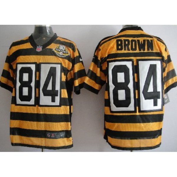 Nike Pittsburgh Steelers #84 Antonio Brown Yellow With Black Throwback 80TH Jersey