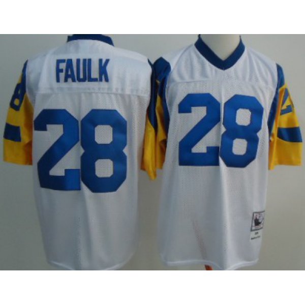 St. Louis Rams #28 Marshall Faulk White Throwback Jersey