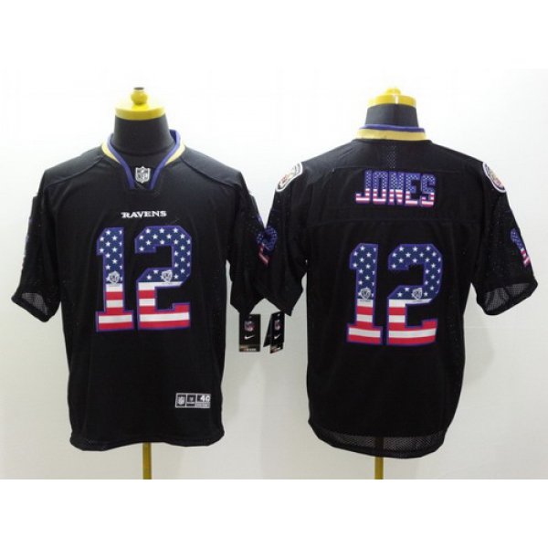 Nike Baltimore Ravens #12 Jacoby Jones 2014 USA Flag Fashion Black Elite Jersey