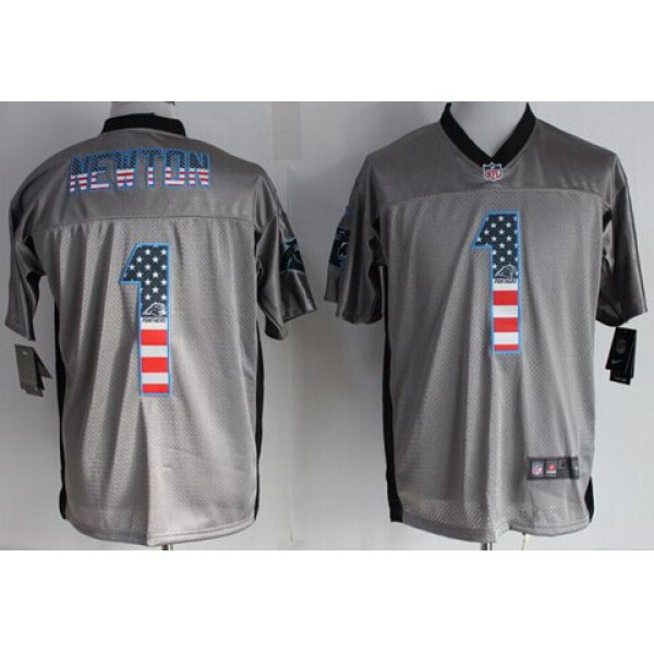 Nike Carolina Panthers #1 Cam Newton 2014 USA Flag Fashion Gray Elite Jersey