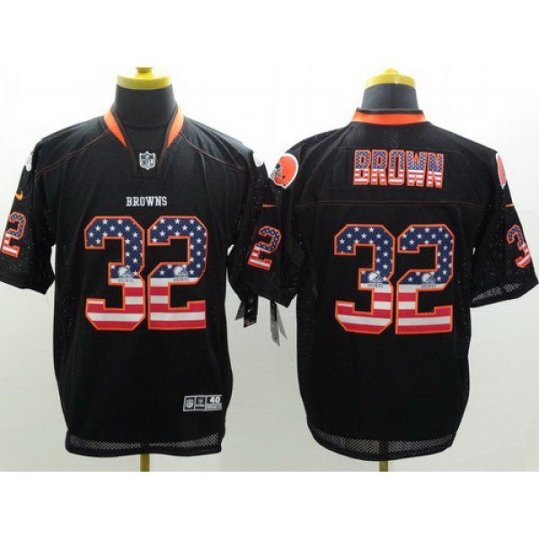 Nike Cleveland Browns #32 Jim Brown 2014 USA Flag Fashion Black Elite Jersey