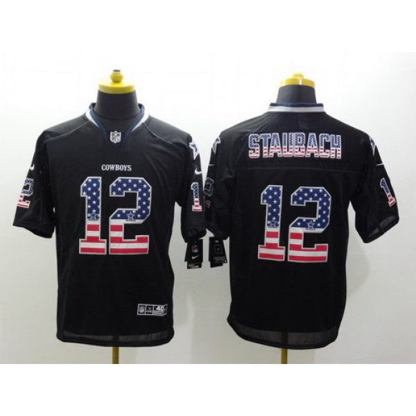 Nike Dallas Cowboys #12 Roger Staubach 2014 USA Flag Fashion Black Elite Jersey