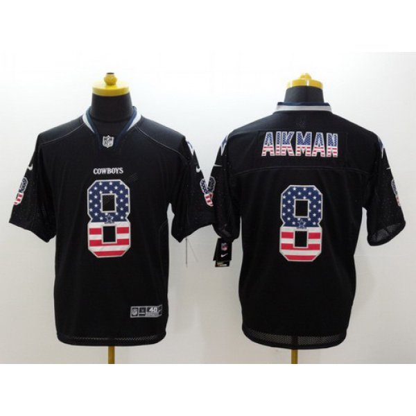 Nike Dallas Cowboys #8 Troy Aikman 2014 USA Flag Fashion Black Elite Jersey