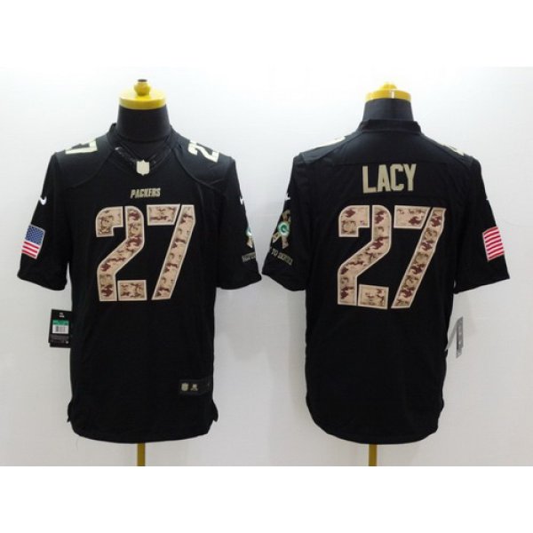 Nike Green Bay Packers #27 Eddie Lacy Salute to Service Black Limited Jersey