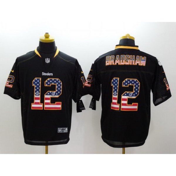 Nike Pittsburgh Steelers #12 Terry Bradshaw 2014 USA Flag Fashion Black Elite Jersey