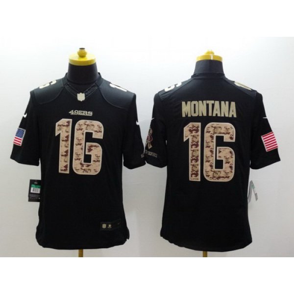 Nike San Francisco 49ers #16 Joe Montana Salute to Service Black Limited Jersey