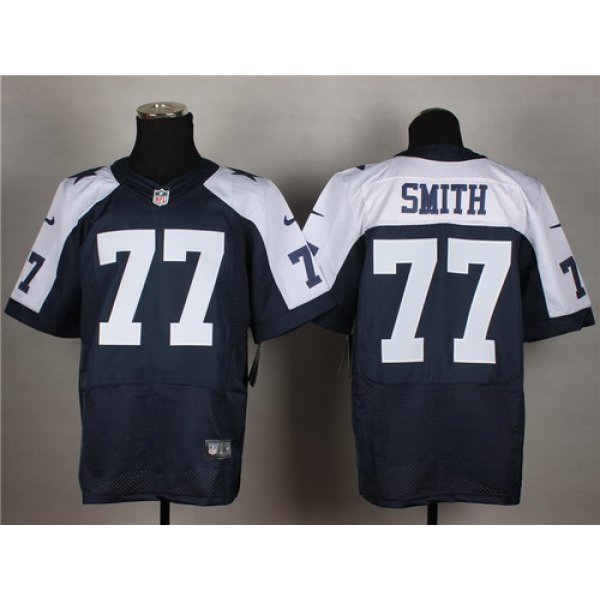 Nike Dallas Cowboys #77 Tyron Smith Blue Thanksgiving Elite Jersey