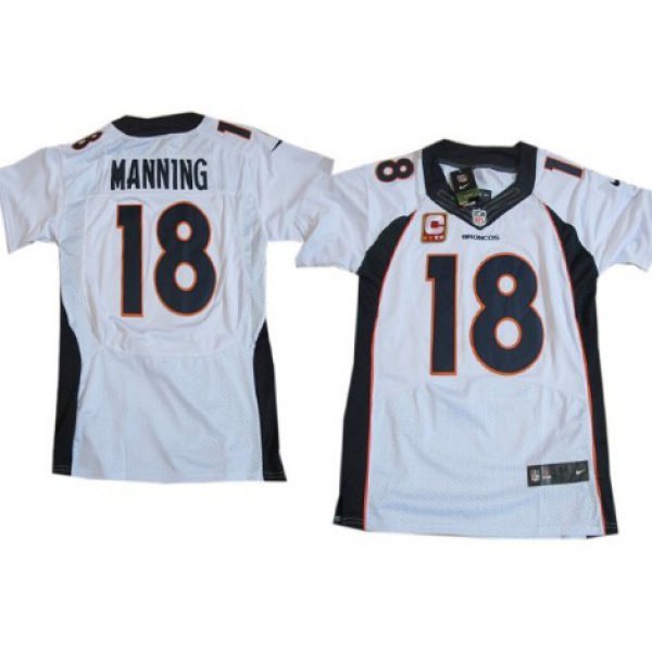 Nike Denver Broncos #18 Peyton Manning 2013 White C Patch Elite Jersey