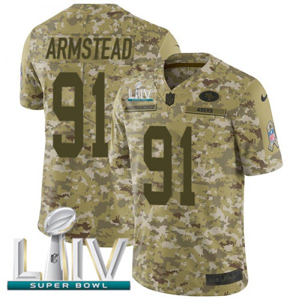 Nike 49ers #91 Arik Armstead Camo Super Bowl LIV 2020 Men's Stitched NFL Limited 2018 Salute To Service Jersey