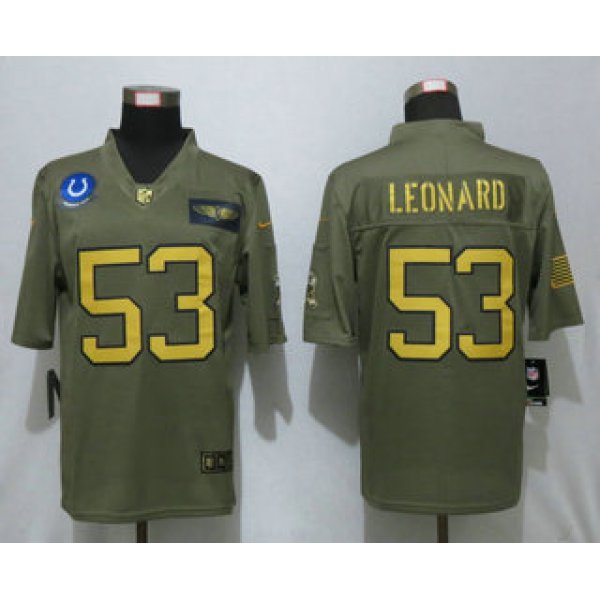 Men's Indianapolis Colts #53 Darius Leonard Olive Gold 2019 Salute To Service Stitched NFL Nike Limited Jersey